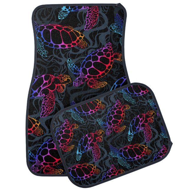 Psychedelic Sea Turtle: Boho Ocean Car Floor Mat (Set)