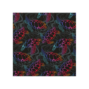 Psychedelic Sea Turtle: Boho Ocean Wood Wall Art