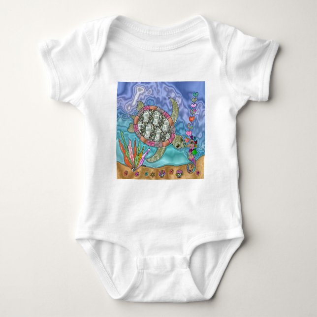 Psychedelic Sea Turtle Seahorse Art Baby Bodysuit (Front)