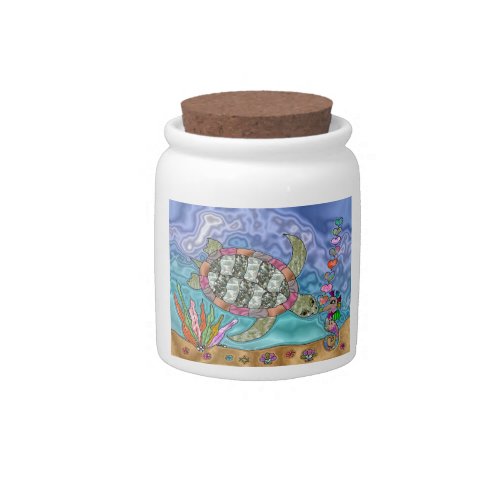 Psychedelic Sea Turtle Seahorse Art Candy Jar