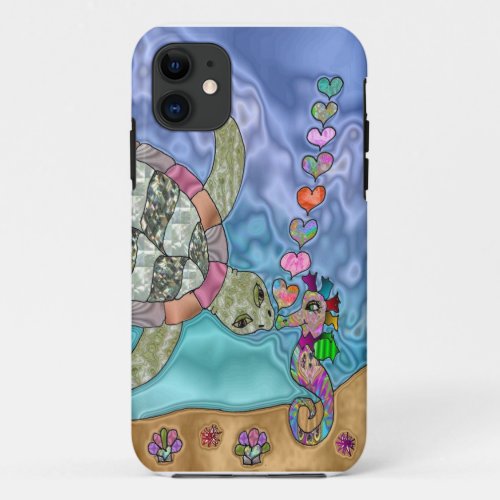 Psychedelic Sea Turtle Seahorse Art iPhone 11 Case