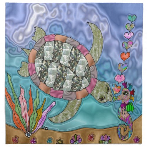 Psychedelic Sea Turtle Seahorse Art Cloth Napkin