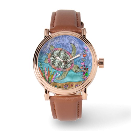 Psychedelic Sea Turtle Seahorse Art Designer Watch