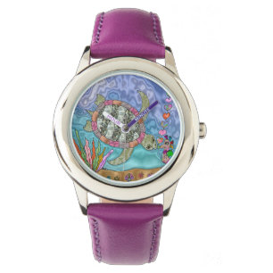 Psychedelic Sea Turtle Seahorse Art Designer Watch