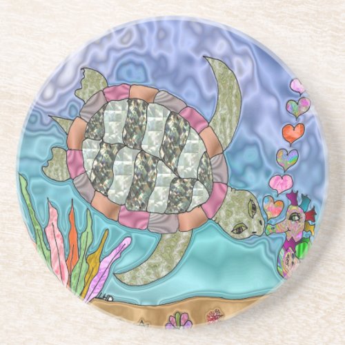 Psychedelic Sea Turtle Seahorse Art Drink Coaster