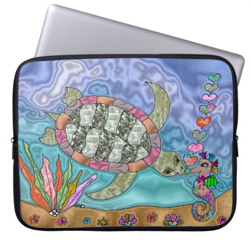 Psychedelic Sea Turtle Seahorse Art Laptop Sleeve