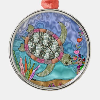 Psychedelic Sea Turtle Seahorse Art Metal Ornament by leehillerloveadvice at Zazzle