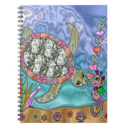 Psychedelic Sea Turtle Seahorse Art Notebook