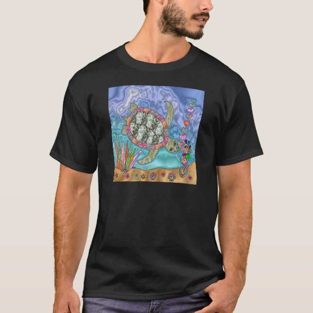 Psychedelic Sea Turtle Seahorse Art T-Shirt (Front)