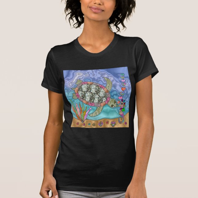 Psychedelic Sea Turtle Seahorse Art T-Shirt (Front)