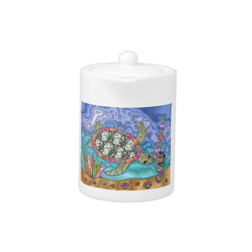 Psychedelic Sea Turtle Seahorse Art Teapot