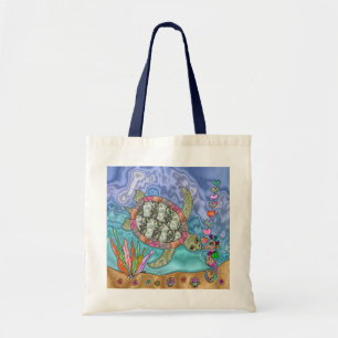 Psychedelic Sea Turtle Seahorse Art Tote Bag
