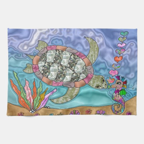 Psychedelic Sea Turtle Seahorse Art Towel