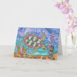 Psychedelic Sea Turtle Seahorse Kiss Art Card