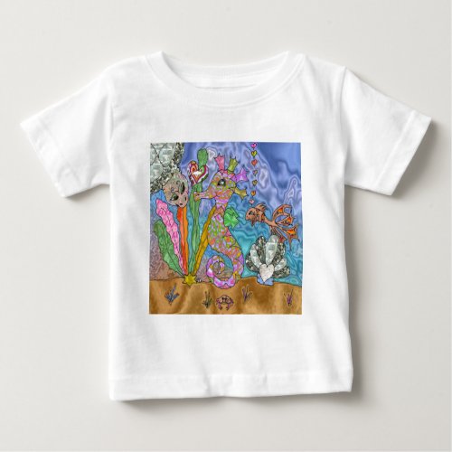 Psychedelic Seahorse Sea Turtle Art Baby T_Shirt