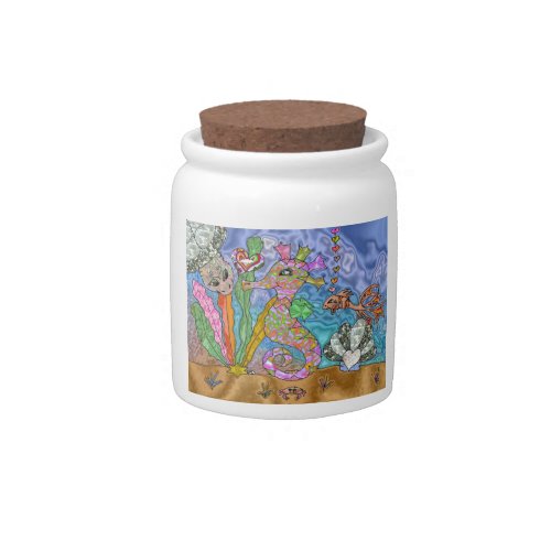 Psychedelic Seahorse Sea Turtle Art Candy Jar