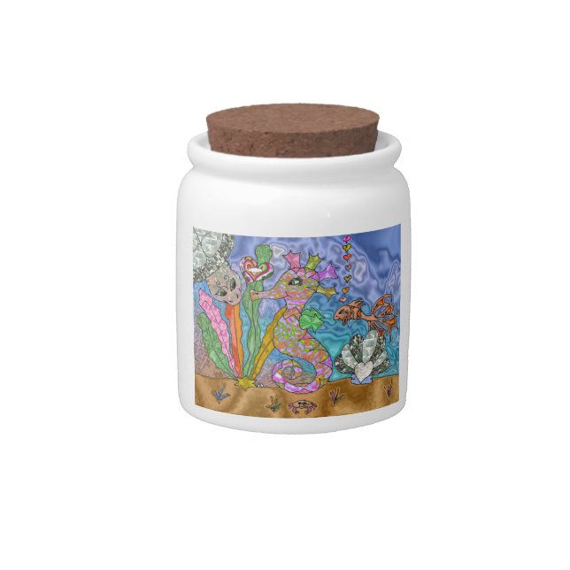 Psychedelic Seahorse Sea Turtle Art Candy Jar (Front)