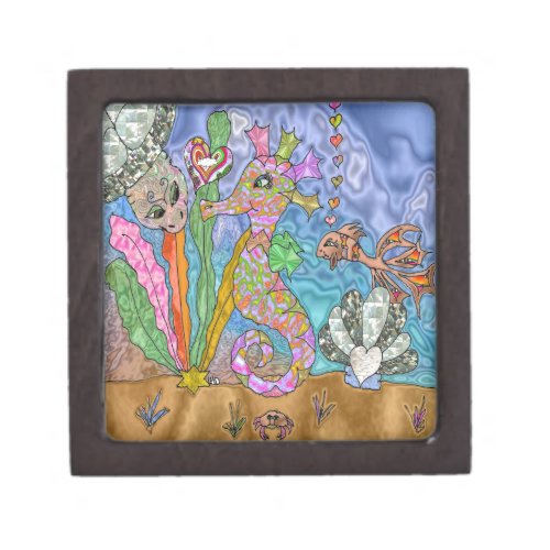 Psychedelic Seahorse Sea Turtle Art Keepsake Box