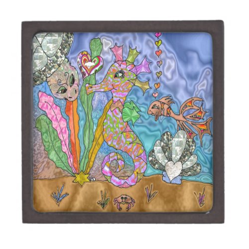 Psychedelic Seahorse Sea Turtle Art Keepsake Box