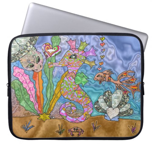 Psychedelic Seahorse Sea Turtle Art Laptop Sleeve