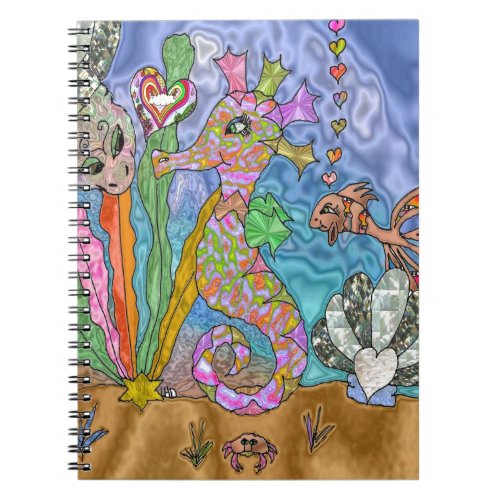Psychedelic Seahorse Sea Turtle Art Notebook