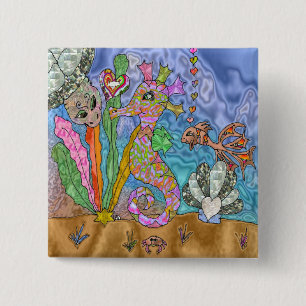 Psychedelic Seahorse Sea Turtle Art Pinback Button