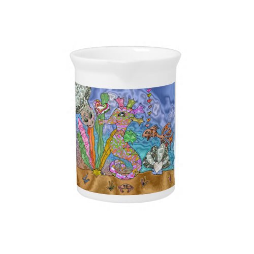 Psychedelic Seahorse Sea Turtle Art Pitcher