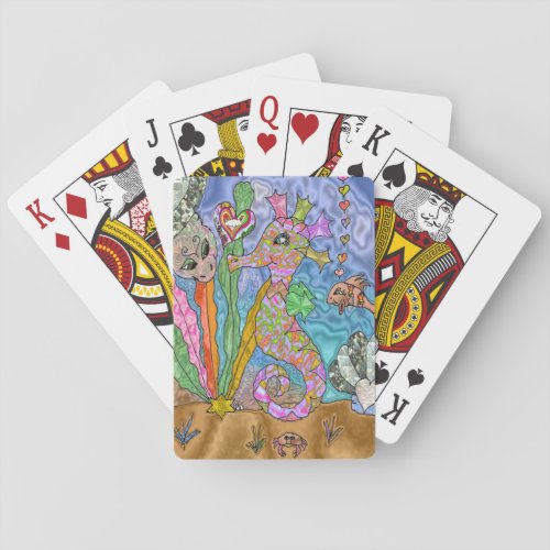 Psychedelic Seahorse Sea Turtle Art Poker Cards