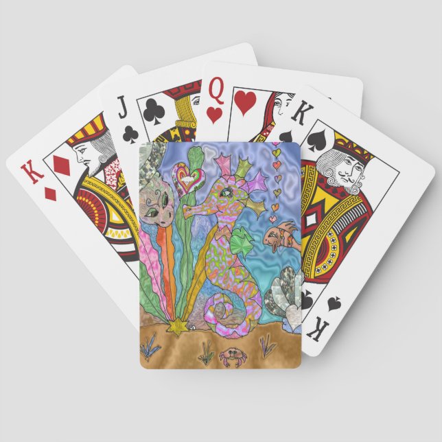 Psychedelic Seahorse Sea Turtle Art Poker Cards (Back)