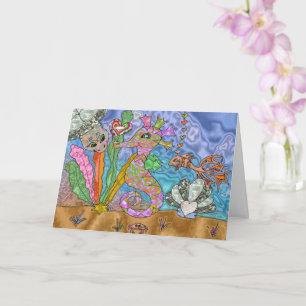 Psychedelic Seahorse Sea Turtle Art Postcard