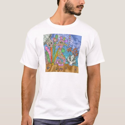 Psychedelic Seahorse Sea Turtle Art T_Shirt