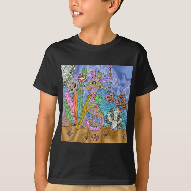 Psychedelic Seahorse Sea Turtle Art T-Shirt (Front)