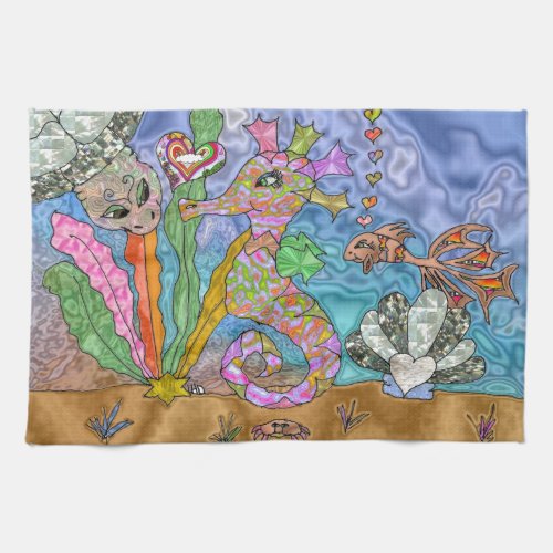 Psychedelic Seahorse Sea Turtle Art Towel
