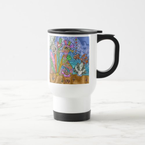 Psychedelic Seahorse Sea Turtle Art Travel Mug