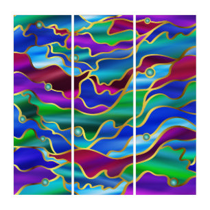 Psychedelic Seascape Stained Glass Abstract Triptych