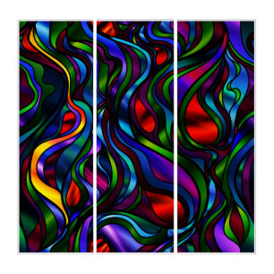Psychedelic Seascape Stained Glass Abstract Triptych