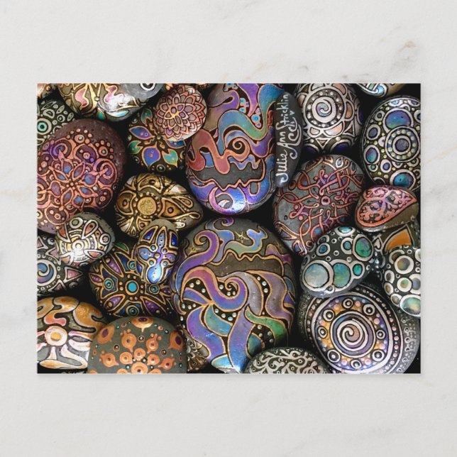 Psychedelic Silhouettes Rock! By Julie Ann Strickl Holiday Postcard (Front)