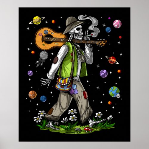 Psychedelic Skeleton Hippie Poster