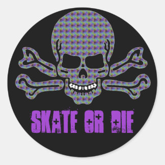 psychedelic skull and crossbones classic round sticker