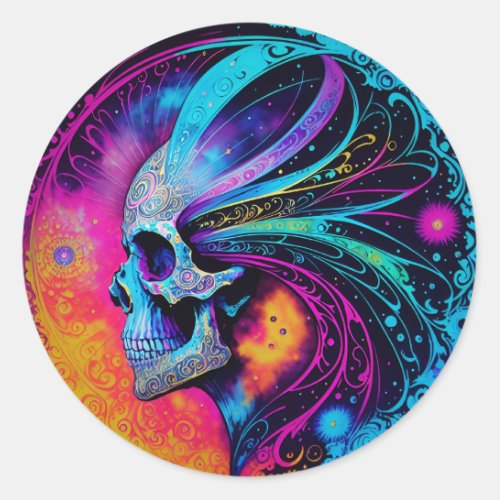 Psychedelic Skull and Mane Classic Round Sticker