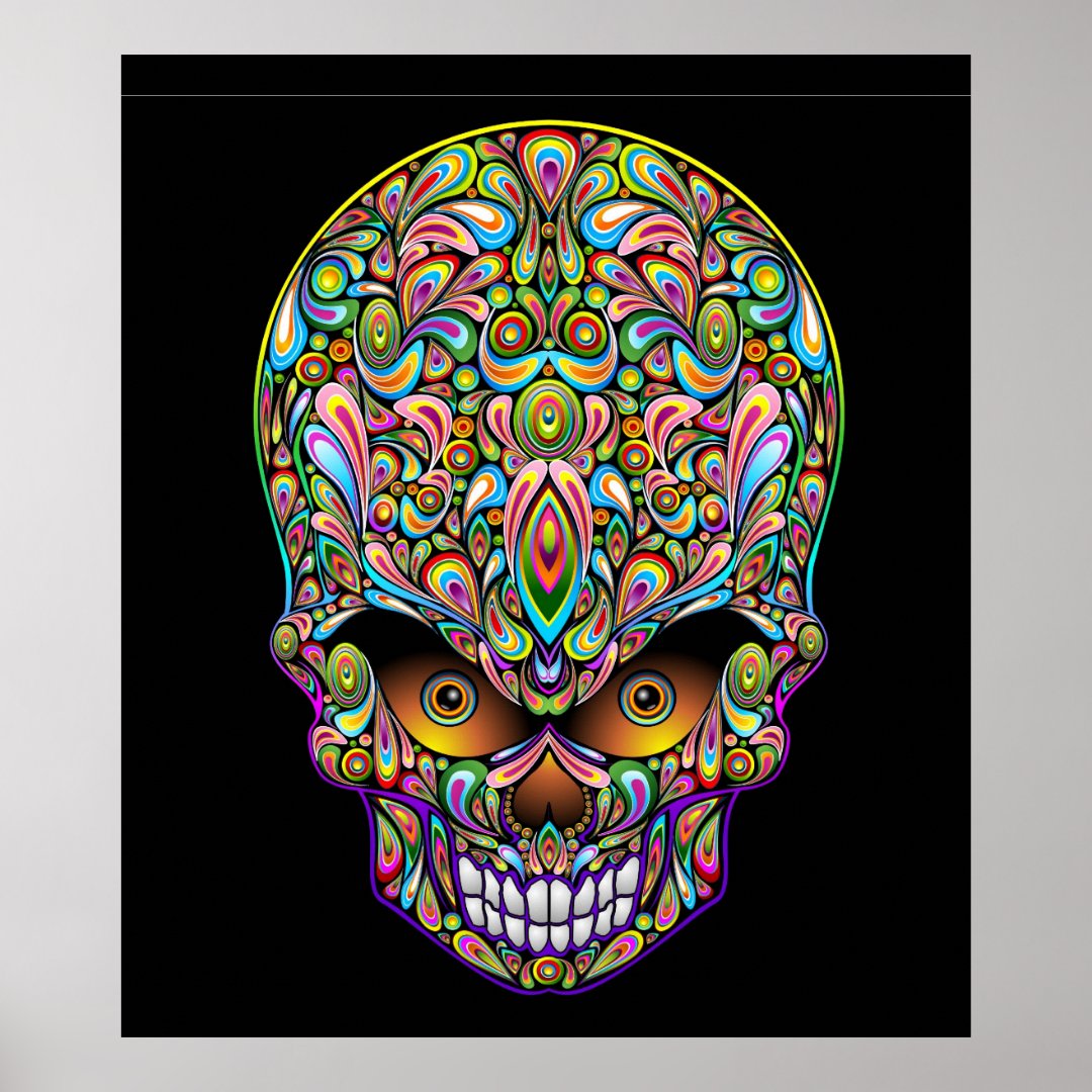 Psychedelic Skull Art Design Poster | Zazzle