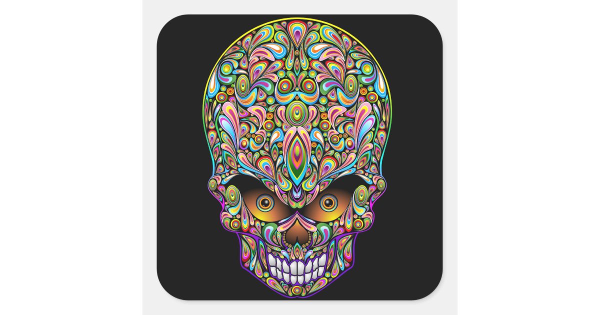 Psychedelic Skull Art Design Sticker | Zazzle