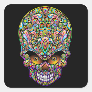 Psychedelic Skull Art Design Sticker
