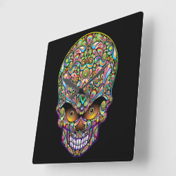 Psychedelic Skull Art Design Wall Clock | Zazzle