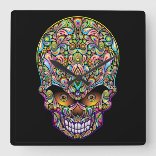 Psychedelic Skull Art Design Wall Clock
