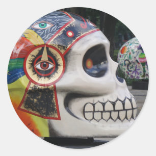 psychedelic skull classic round sticker