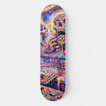 Psychedelic Skull Mirror Skateboard Deck