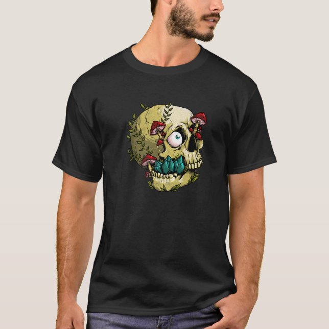 Psychedelic Skull Psilocybin Mushrooms Skeleton Fo T-Shirt (Front)