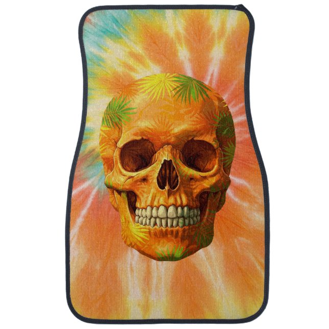 Psychedelic Skull Tie-Dye Car Floor Mats (Front)