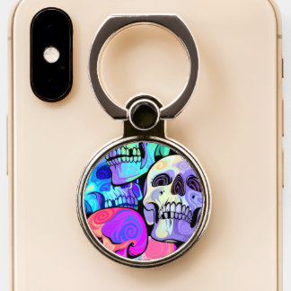 Psychedelic Skulls Phone Ring Stand